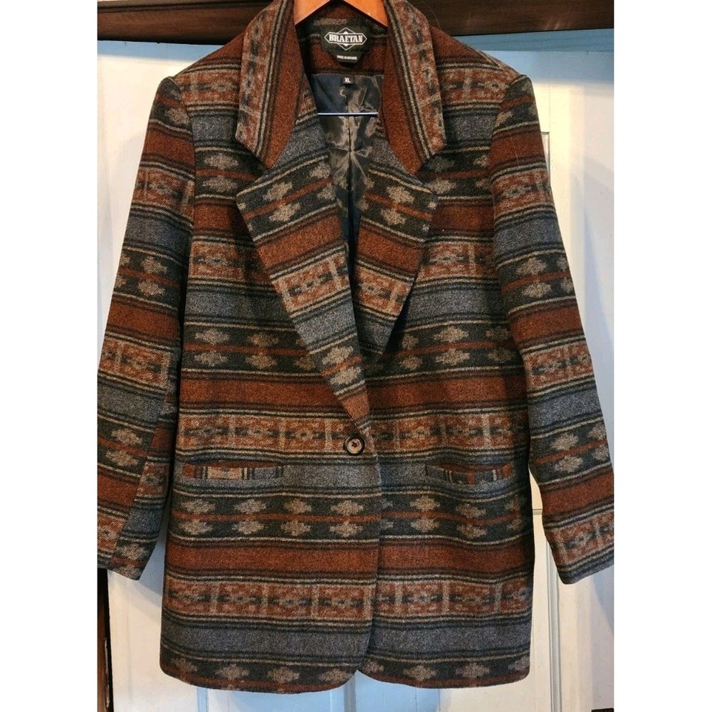 Vintage Wool Blend Coat Jacket Braetan Women Sz XL Southwest Yellowstone Blazer